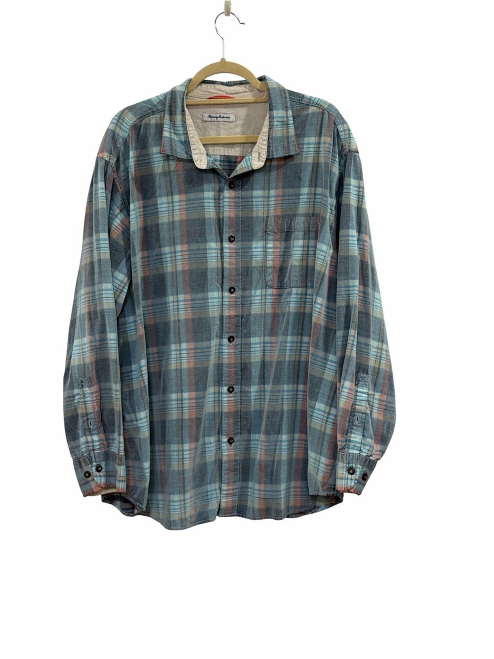 Tommy Bahama Blue and Gray Plaid Casual Button-Down Shirt